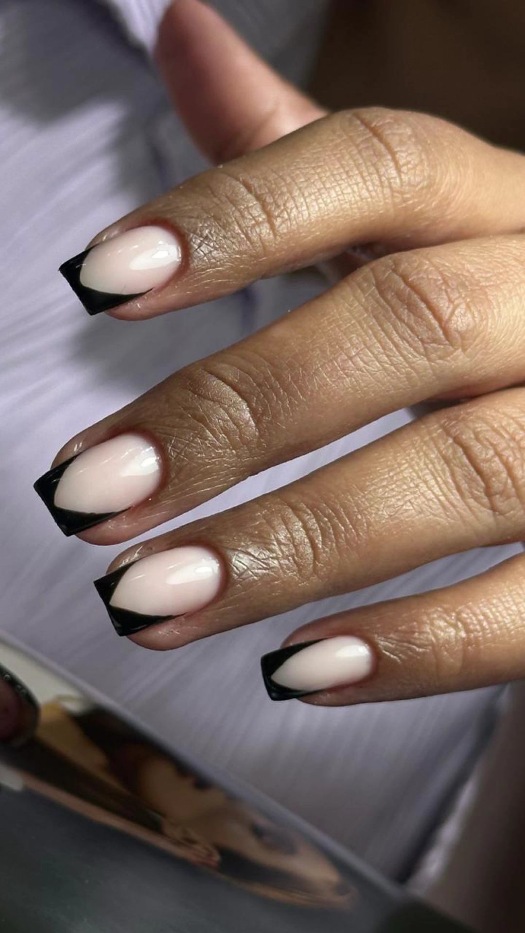 Square nails with black French tips